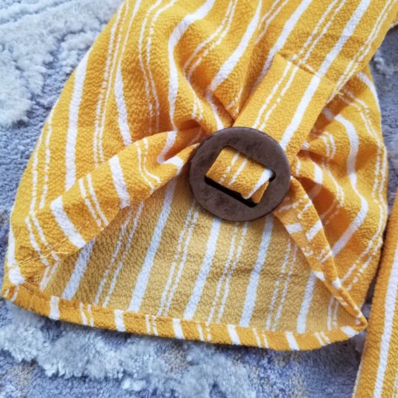 Wishful Park Brand Top Blouse Mustard Yellow White Stripes Size Large - Picture 9 of 12